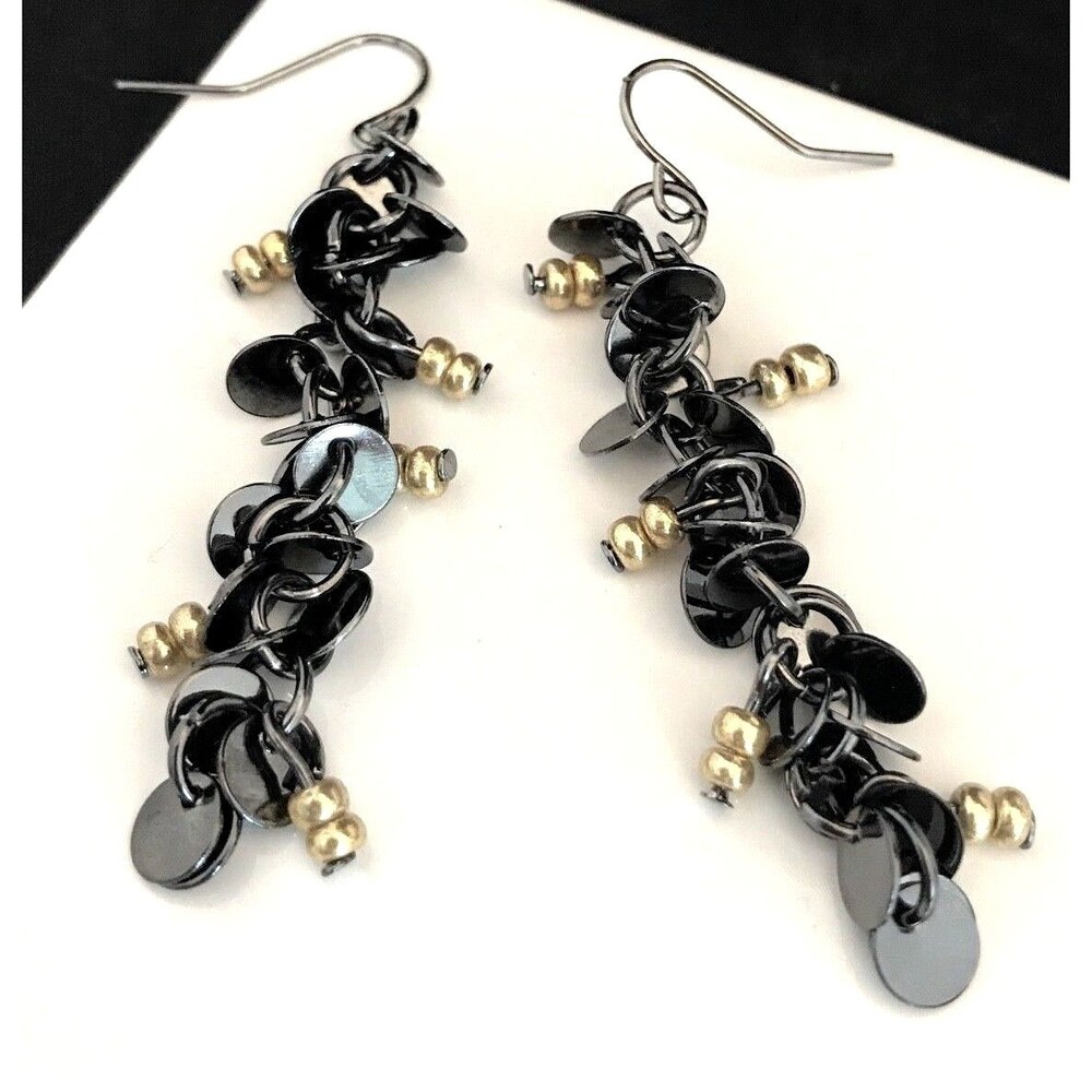 New Beaded Earrings Hematite Dangles Gold Beads Dangle Drop - 11B
